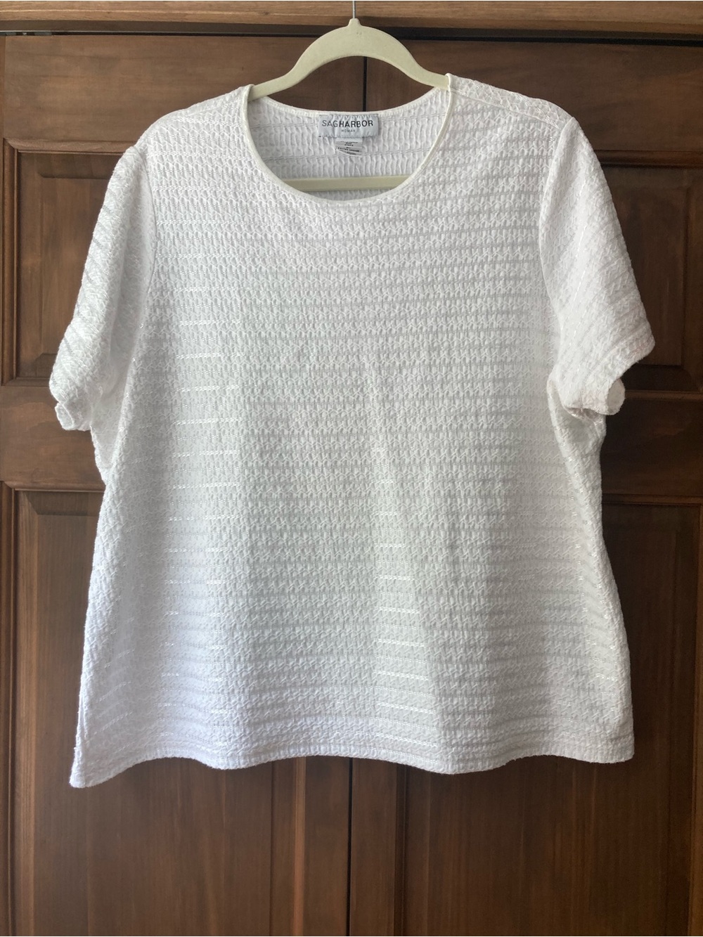 Sag Harbor White Textures & Striped SS Top 2X